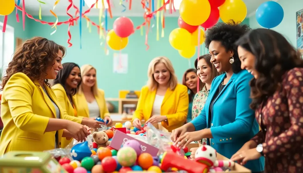 Petite women infuse style and spirit into a joyful toy drive setting.
