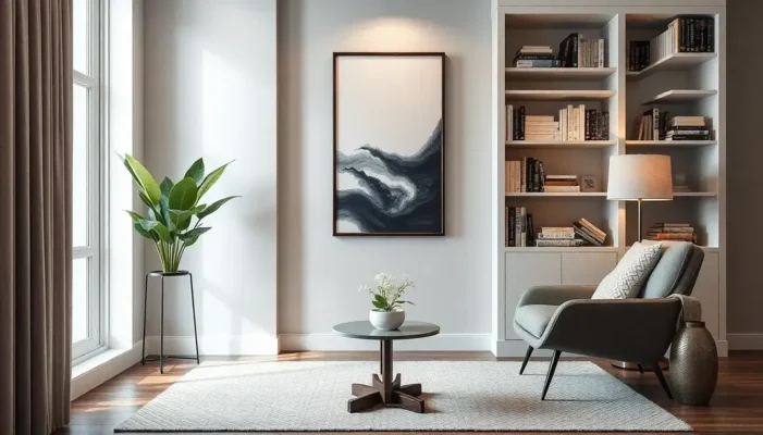 A well-designed reading nook with elegant furniture and decor.